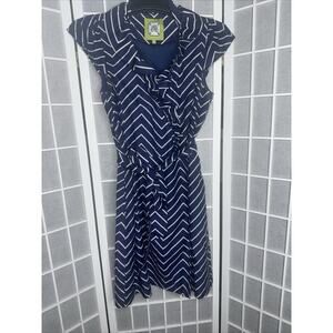 Elizabeth McKay Navy & White Chevron Dress Size 6